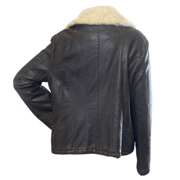 a.n.a Faux Leather Aviator Jacket Faux Fur Lining & Collar Sz XL Brown #178K - Picture 6 of 11
